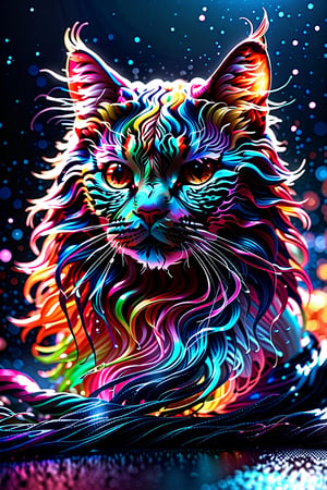 (best quality,8K,highres,masterpiece), ultra-detailed, (3D render, Octane render, silhouette), subject: "cat", visual effects: "quantum interference patterns, fantastic waves", color scheme: "vivid, colorful", art style: "luminism", characteristics: "beautifully designed, striking silhouette", ambiance: "abstract, mesmerizing", technology: "Octane render", purpose: "captivating viewer, exploration of quantum phenomena", theme: "natural elegance meets abstract beauty".look ahead more