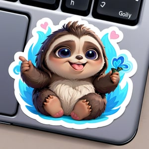 In the whimsical world of adorable sloth characters, a new star is born—a cute chibi sloth designed to steal hearts and spread joy. With round, roly-poly features and an irresistibly endearing expression, this character is destined to become everyone's favorite companion. Its fluffy fur is rendered in soft shades of black and white, while its big expressive eyes twinkle with mischief and curiosity. The chibi sloth holds a big blue bong full of smoke and sits playfully, its tiny paws poised in a gesture of innocence. This character design is perfect for stickers that will brighten up any surface with its charm and cuteness, spreading smiles wherever it goes.,disney pixar style,sticker