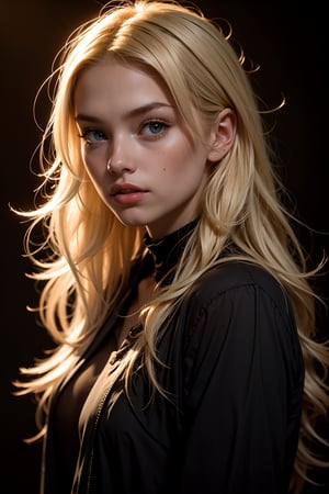 super cute blond woman in a dark theme