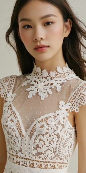 Upper body of a girl wear lace dress