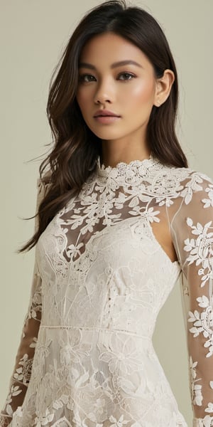 a woman, ((upper body)), wear lace dress