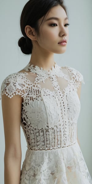 Upper body of a girl wear lace dress