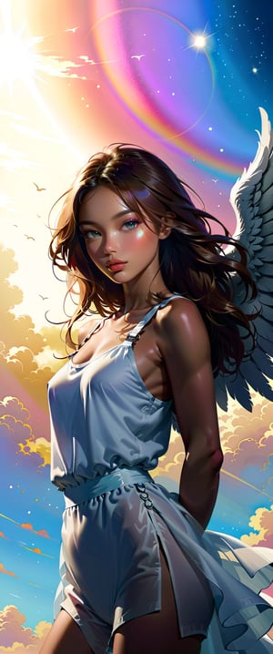 Realistic photography, beautiful angel ,sky 