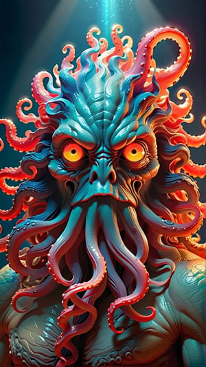 Very detailed illustration of a ((best quality)), ((masterpiece)), (detailed), mesmerizing and kraken, solo, vector, red, blue, simple background, full body, (intense gaze:1.1), 8k resolution, masterpiece, best quality, Photorealistic, ultra-high resolution, photographic light, focus on face, full body, whimsical, sunbeams, best quality, best resolution, psychedelic realism, topographical realism, cinematic lighting, Hyper detailed, Hyper realistic, masterpiece, atmospheric, high resolution, vibrant, dynamic studio lighting, wlop, spotlight, fantasy, surreal
