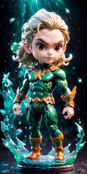 close up angle of ((action figure toy),(3d aquaman figure ))detailed focus, deep bokeh, beautiful, , dark cosmic background. Visually delightful , 3D,more detail XL,chibi