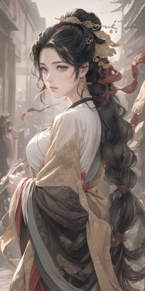 (best quality, highres:1.2), ultra-detailed, realistic, Karla Kure (Kengan Ashura), origin, bikini, 1 girl, yellow eyes, black eyelids, dark long purple hair, solo, tokyo at the background, looking at the viewer, masterpiece, illustration,(HypHarem:1.3)