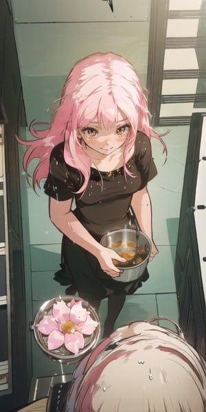 //quality, masterpiece,high_resolution, detailed, ((high quality)),,//character, ((1girl)), ,(rabbit_girl|white rabbit_ears|pink hair|red eyes),long hair, white school_swimsuit,((speech_bubble|,?,???,|question_mark|)),//,(, ,large cooking_pot,flower,flowers in the pot,holding pot),// (panicking),wet,wet_hair, (scared), cold sweat,nervous,// background, ((room, indoor)),more detail XL,aesthetic,((,from_above,viewed_from_above,))