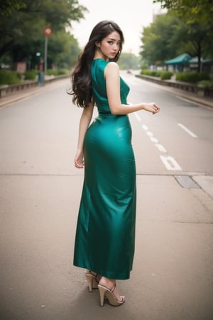 {{best quality}}, {{masterpiece}}, {{ultra-detailed}}, {illustration}, {detailed light}, {an extremely delicate and beautiful}, a girl,  messy floating hair, green dress, standing and looking ,  feminine , depth of field,acmm ss outfit,Myanmar,viewed from behind full body.,3va,Mecha body,Perfect Anything,Sexy Pose,milf,Styles Pose,Striking Pose,1 girl, 