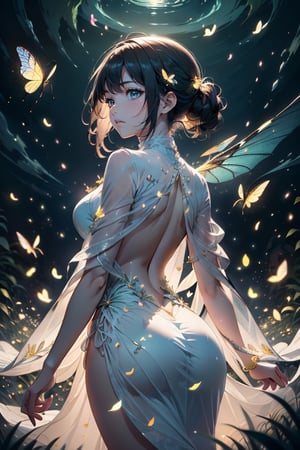 Petals cover her body. Soft and beautiful petals mysteriously wrap around her, making her imagine the perfect silhouette and dizzying curves. And while she walks, the petals flow out of her body, creating a beautiful scene that flutters back.,DonMW15p,firefliesfireflies