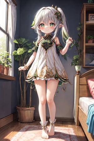 nahida, loli, high_resolution, :), masterpiece, full_body, standing, room, bed