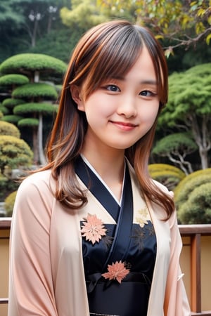 The background is winter, snowy garden(traditional japanese garden),22 yo, beautiful korean girl, ((beautiful kimono)), looking at viewer, bangs,  {beautiful and detailed eyes}, calm expression, natural and soft light, delicate facial features, ((model pose)), Glamor body type, realhands, masterpiece, Best Quality, photorealistic, ultra-detailed, high resolution, perfect dynamic composition, eye smile, ((blush)), ((wide shot, cowboy_shot)), 1 girl, 1girl, solo,  smile, cc