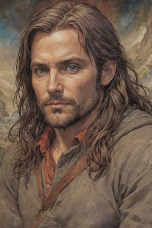 Famous fantasy literary works (Lord of the Rings), Aragorn, Gimli, Legolas
, exuding charisma and charm, textured oil painting, thick oil paint, brush strokes, Artrage effect,  highly detailed, sunny outdoor backdrop, dynamic lighting, super detailing, painterley effect, post impressionism, ,oil painting,comic book