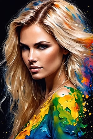 (abstract very beautiful woman from paint, long blonde hair,  (Grizail paint chromatic:1.5),brush strokes  of color, water colrs, sketch,, textured, black background),natalee,ais-acrylicz,covered with ais-acrylicz,oil paint,3D MODEL,Pixel art,ink , 