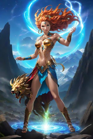 (A ferocious one, epic battles),(A high resolution, Vibrant colors),(Detailed expressions, Intense action),(fantasy, mythological creatures),(Minotaur vs Greek Goddess),(Equipped with powerful weapons),(Striking pose, Dynamic movements),(Holy lighting, Dramatic shadows),(The goddess's fiery hair),(God's glowing eyes),(Multiple heads on monsters),(Enigmatic Atmosphere),(Sparkling armor, Engraved with symbols),(magic incantation),(Debris floating in the air),(Mountainous landscape in the background),(Mythological symbols and runes),(Powerful energy waves),(Heroic determination).