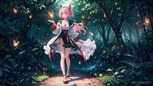  masterpiece, best quality, high quality,extremely detailed CG unity 8k wallpaper, An enchanting and dreamy scene of a fantasy forest, (with towering trees), (pink),glowing mushrooms, and hidden fairy glens, creating a sense of mystique and enchantment, BREAK, (1 cute girl, solo, (chasing fireflies:1.5), full body), artstation, digital illustration, intricate, trending, pastel colors, oil paiting, award winning photography, Bokeh, Depth of Field, HDR, bloom, Chromatic Aberration ,Photorealistic,extremely detailed, trending on artstation, trending on CGsociety, Intricate, High Detail, dramatic, 1girl, xinniang,qbxjl,backlight, colors