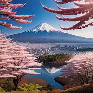 Mount Fuji, sakura forests in front of it, a beautiful view 