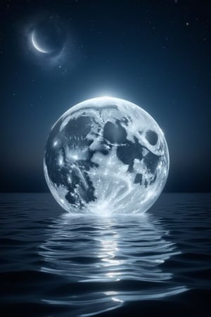 moon  in water ball, night,shine, on air, realistic, high detailed, high quality, high resolution, professional photo