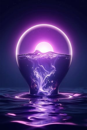 purple sun in water ball, night,shine, on air, realistic, high detailed, high quality, high resolution, professional photo