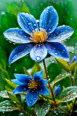 blue flower ,Transparent under the rain 