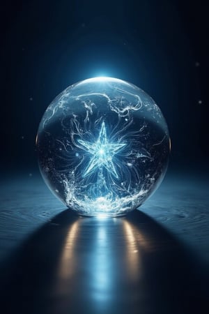 star in water ball, night,shine, on air, realistic, high detailed, high quality, high resolution, professional photo