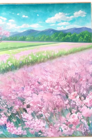  sakura flowers field ,traditional media,look at viewers ,close focus ,morning 
