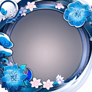 circle rounded avatar frame, ultra detailed, intricate, detailed background, blue curls frame, sakura curls frame, white ultra realistic fog, dark blue ultra realistic color frame