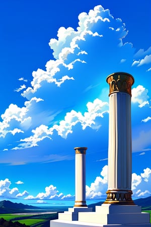 outdoors, sky, cloud, no humans, cloudy sky, scenery, pillar