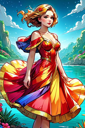 masterpiece, (best quality:1.4), ultra-detailed, 1 girl, 22yo, wear daily elegant outfit, , high resolution, genuine emotion, wonder beauty , Enhance, bright colors,Enhanced All,comic book,DonM3l3m3nt4lXL