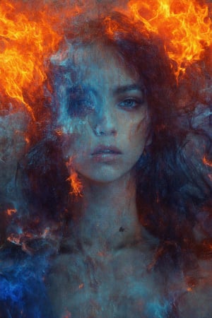 (masterpiece, high quality, best quality, official art, beauty and aesthetics:1.2),(fire element:1.1),composed of fire elements,(1girl:1.2),burning,transparency,fire,(molten rock),flame skin,flame print,burning hair,smoke,cloud,(radiance:1.1),(rising flames:1.2),(reigniting the divine fire:1.2),ukl,