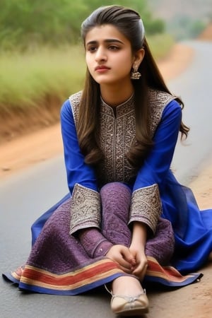 21 old pakistani girl wearing western dress sit in the side of road