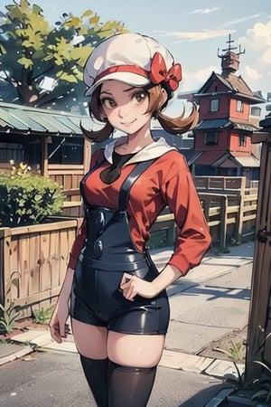 Extremely Realistic, high_res,

smile,  panties, mature_woman, 27 years old, stern expression, frustrated, disappointed, flirty pose, sexy, looking at viewer, scenic view, REALISTIC, Masterpiece, high_res, best quality, 

 ly01, overalls, white thighhighs, red bow, red shirt, white headwear, hat bow, eyelashes,

farm land,