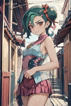 Extremely Realistic, high_res,

smile,  panties, mature_woman, 27 years old, stern expression, frustrated, disappointed, flirty pose, sexy, looking at viewer, scenic view, REALISTIC, Masterpiece, high_res, best quality, 

hmkotori, short hair, multicolored hair, single hair bun, hair ribbon, sleeveless shirt, pink skirt, pleated skirt, small breasts,

courtyard background