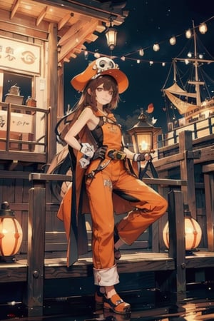 Extremely Realistic, high_res,

smile,  panties, mature_woman, 27 years old, stern expression, frustrated, disappointed, flirty pose, sexy, looking at viewer, scenic view, REALISTIC, Masterpiece, high_res, best quality, 


bbmay,pirate hat,skull and crossbones,brown eyes,long hair,small breasts,(orange shirt:1.2),sleeveless,midriff,fingerless gloves,pants,pants rolled up,belt,ankle boots,

pirate ship background, ocean, harbor