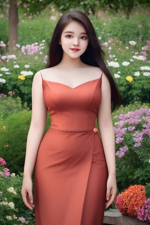 20 years old cute girl.cute eyes.long hair black.8k HD detail.in the flowers garden.4×ultra sharp.HDR.myanmar dresses.red colour dresses.