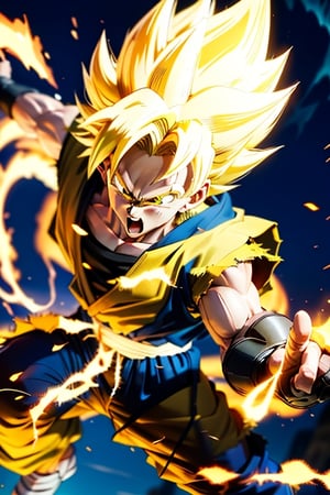 Kakarotto,Super Saiyan Son Goku The whole body is filled with yellow light ,androide18
