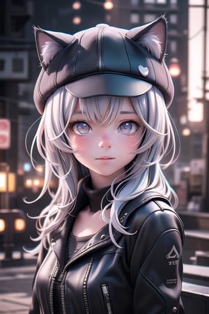portrait of cute cat in the noir city, black cat hat with cat ears, detailed illustration portrait, incredible details, disney stylized cute, dark cyberpunk illustration, (Best Quality:1.2), (Ultra-detailed), (Photorealistic:1.37), (HDR), (Vivid colors), (portrait of a), (Soft diffuse lighting),niji style