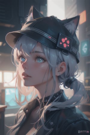 portrait of cute detecive in the noir city, black cat hat with cat ears, detailed illustration portrait, incredible details, disney stylized cute, dark cyberpunk illustration, (Best Quality:1.2), (Ultra-detailed), (Photorealistic:1.37), (HDR), (Vivid colors), (portrait of a), (Soft diffuse lighting),niji style