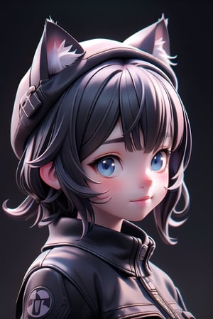 portrait of cute cat in the noir city, black cat hat with cat ears, detailed illustration portrait, incredible details, disney stylized cute, dark cyberpunk illustration, (Best Quality:1.2), (Ultra-detailed), (Photorealistic:1.37), (HDR), (Vivid colors), (portrait of a), (Soft diffuse lighting),niji style,chibi