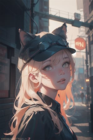 portrait of cute detecive in the noir city, black cat hat with cat ears, detailed illustration portrait, incredible details, disney stylized cute, dark cyberpunk illustration, (Best Quality:1.2), (Ultra-detailed), (Photorealistic:1.37), (HDR), (Vivid colors), (portrait of a), (Soft diffuse lighting),niji style