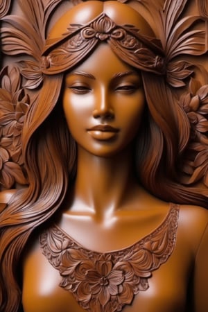 Masterpiece leather Art, pale brown leather color, highest quality, monochrome,leather portrait,deatailed carving girl face,Light master,light,aesthetic portrait,flat leather background,leather art, ((leather carving)), relief, ((embossed face structure)),NYFlowerGirl,lis4