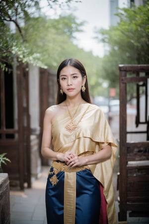 A Thai woman stands proudly, clad in traditional attire, holding an ancient sword aloft. Her stance exudes strength and determination, reflecting the valor of a bygone era. With a regal bearing, she carries the sword with reverence, honoring the legacy of her ancestors and the martial traditions of her people. In her eyes gleams the wisdom of generations past, as she embodies the spirit of courage and resilience that has endured through the ages. This image captures the timeless beauty and martial prowess of Thai women throughout history.
, (((helios 44-2 58mm f2))),nature background, sharp focus, diffused lighting