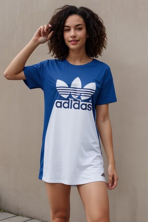 Young woman, adidas short t-shirt dress