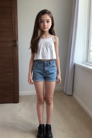 full body view of a 11yo tween girl with well-formed body in a childish style alluring body fashion.