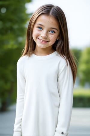 A full body view of a beautiful and confident young tween girl with a radiant smile stands tall,well-formed body, her face glowing with determination. Her eyes sparkle with intelligence and kindness, reflecting her inner strength. Her body language is assertive conveying a message of empowerment and positivity. The background is blurred, emphasizing her presence and the beauty of her smile.((Full Body View))
General:

A serene face with closed eyes and a gentle smile.
A determined face with furrowed brows and a clenched jaw.
A playful face with wide eyes and a mischievous grin.
A curious face with raised eyebrows and a tilted head.
Specific:

A young face with freckles and rosy cheeks.
A face with piercing blue eyes and a strong jawline.
A face with expressive eyes and a soft smile.
A face with a neutral expression, revealing no emotions.
Style:

A realistic face with detailed features.
A stylized face with exaggerated proportions.
A human face with large eyes and a simple design.
A futuristic face with glowing eyes and metallic accents.

 