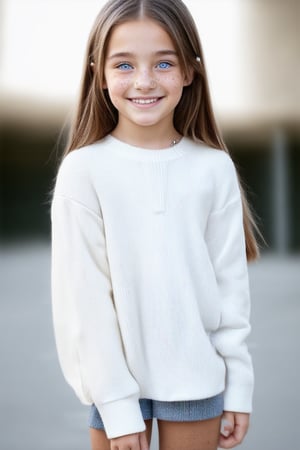 A full body view of a beautiful and confident young tween girl with a radiant smile stands tall,well-formed body, her face glowing with determination. Her eyes sparkle with intelligence and kindness, reflecting her inner strength. Her body language is assertive conveying a message of empowerment and positivity. The background is blurred, emphasizing her presence and the beauty of her smile.((Full Body View))
General:

A serene face with closed eyes and a gentle smile.
A determined face with furrowed brows and a clenched jaw.
A playful face with wide eyes and a mischievous grin.
A curious face with raised eyebrows and a tilted head.
Specific:

A young face with freckles and rosy cheeks.
A face with piercing blue eyes and a strong jawline.
A face with expressive eyes and a soft smile.
A face with a neutral expression, revealing no emotions.
Style:

A realistic face with detailed features.
A stylized face with exaggerated proportions.
A human face with large eyes and a simple design.
A futuristic face with glowing eyes and metallic accents.

 