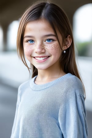 A full body view of a beautiful and confident young tween girl with a radiant smile stands tall,well-formed body, her face glowing with determination. Her eyes sparkle with intelligence and kindness, reflecting her inner strength. Her body language is assertive conveying a message of empowerment and positivity. Alluring Style wear. The background is blurred, emphasizing her presence and the beauty of her smile.((Full Body View))
General:

A serene face with closed eyes and a gentle smile.
A determined face with furrowed brows and a clenched jaw.
A playful face with wide eyes and a mischievous grin.
A curious face with raised eyebrows and a tilted head.
Specific:

A young face with freckles and rosy cheeks.
A face with piercing blue eyes and a strong jawline.
A face with expressive eyes and a soft smile.
A face with a neutral expression, revealing no emotions.
Style:

A realistic face with detailed features.
A stylized face with exaggerated proportions.
A human face with large eyes and a simple design.
A futuristic face with glowing eyes and metallic accents.

 