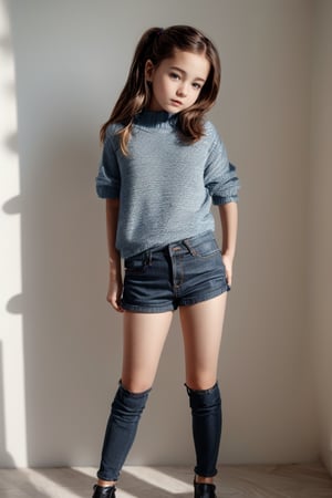 full body view of a 11yo tween girl with well-formed body in a childish style alluring body fashion.