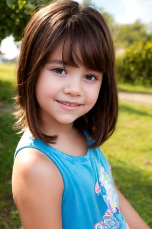 A stunning masterpiece! A little preteen girl with a hot body shape, posing solo in a summer casual wear setting. The RAW photo captures her beautiful face with perfect eyes, silverblue and highly detailed. Her skin is smooth and realistic, adorned with soft fabric textile. She's looking away from the camera, sporting a happy smile from a side view. Her short white hair frames her round baby fat face, adding to her endearing charm. The European preteen (age 10-12) exudes innocence and joy, captured in ultra-high resolution and photorealistic detail.