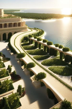  just landscape,Hanging Gardens of Babylon,architectural visualisation,Long Shot(LS), sea