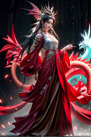 Full body, outer_space,  Chinese female, human face, dragon skin, dragon scale pattern ,holding dragon head weapon, with long white hair,dragon-themed, complex background:1.1,Chinese Dragon,Mecha,Cyberpunk,Katon
symmetrical face with flirty gaze and soft smile, a small earrings, ultra hd, realistic, vivid colors, highly detailed, UHD drawing, pen and ink, perfect composition, beautiful detailed intricate insanely detailed octane render trending on artstation, 8k artistic photography, photorealistic concept art, soft natural volumetric cinematic perfect light,realhands,dragonbaby,